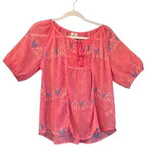 Mudd Womens M Pink Pullover Sheer Light Blouse Tassel  Summer/Hobo/Vacation